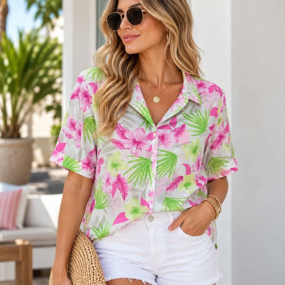 White Stag 22W/24W Cotton Shirt Tropical Hawaiian Coastal Resort Vacationcore